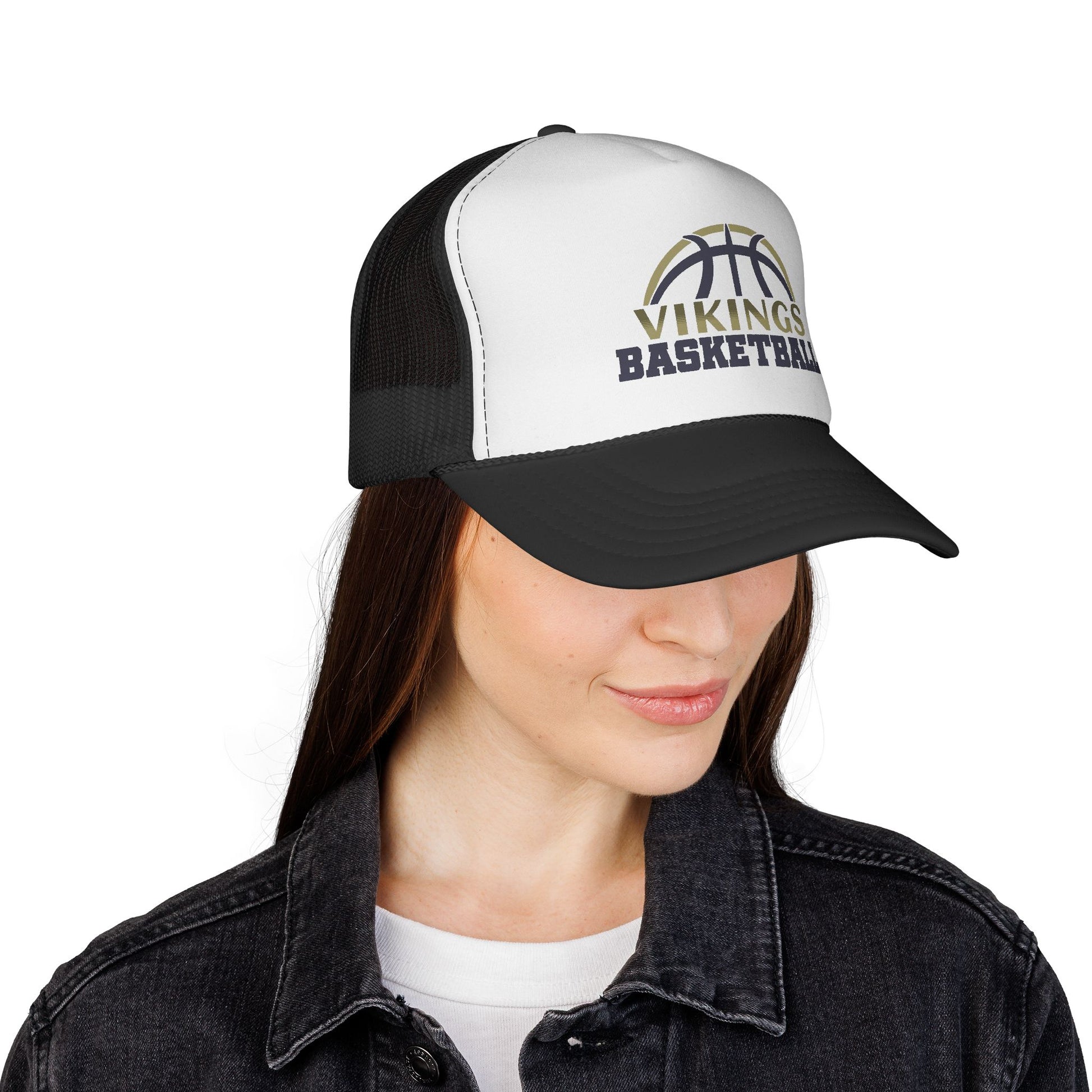 Vikings Basketball Trucker Hat - Mesh Adjustable Cap - TorchHill Design